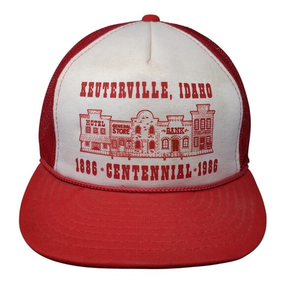 Keuterville Idaho Centennial 1986 Snapback Mesh Back Rope Trucker Hat Red OS - Picture 1 of 9
